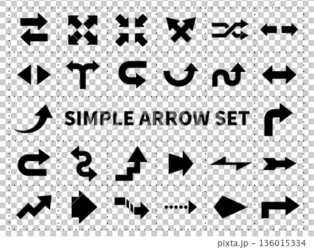 シンプルな方向矢印・二方向以上の矢印のベクターアイコンセット 136015334