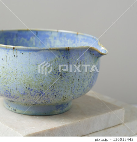 Tea bowl ceramic on gray background. 136015442