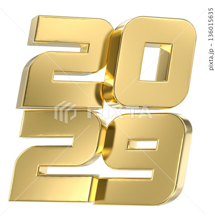 3d golden metal number 2029 on gold 136015635