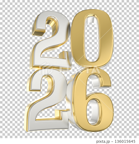 golden metal numbers2026 isolated on white background 136015645