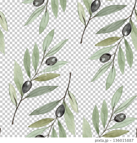 Seamless olive branch pattern in soft watercolor style on white background. Perfect for Lent, Palm Sunday, calm religious design for church materials, invitations, posters, faith-based print projects Seamless olive branch pattern in soft watercolor style on white background. Perfect for Lent, Palm Sunday, calm religious design for church materials, invitations, posters, faith-based print projects 136015887