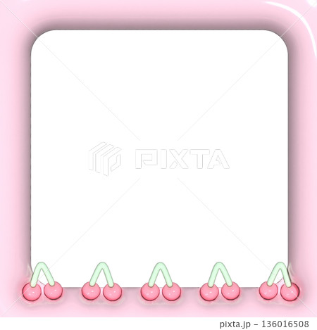 3d風のぷっくりさくらんぼフレーム　桃色 136016508