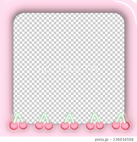 3d風のぷっくりさくらんぼフレーム　桃色 136016508