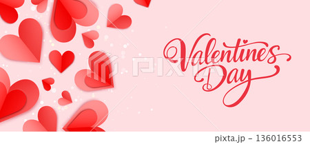Valentines Day Greeting Card with Paper Hearts 136016553
