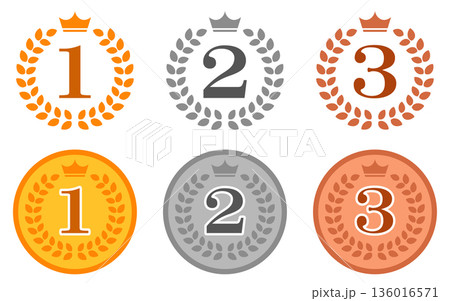 ランキングのメダルのセット。金、銀、銅。アイコン。 136016571