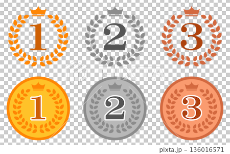 ランキングのメダルのセット。金、銀、銅。アイコン。 136016571