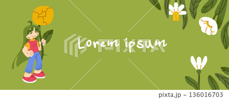 Spring Character Floral Banner Illustration 136016703