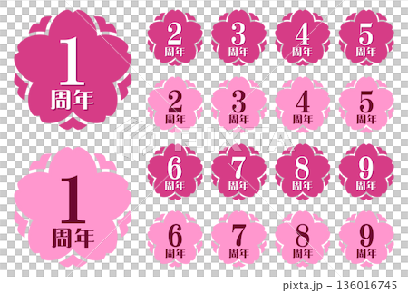 週年紀念標誌“1週年、2週年、3週年、4週年、5週年、6週年、7週年、8週年、9週年” 136016745
