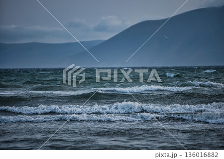 the sea under the mountain on a summer day Vlora, Albania, photographed on August 2025. the sea under the mountain on a summer day Vlora, Albania, photographed on August 2025. 136016882