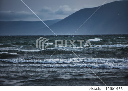 the sea under the mountain on a summer day Vlora, Albania, photographed on August 2025. the sea under the mountain on a summer day Vlora, Albania, photographed on August 2025. 136016884