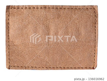 Blank brown leather patch with stitches on transparent background Blank brown leather patch with stitches on transparent background 136016962