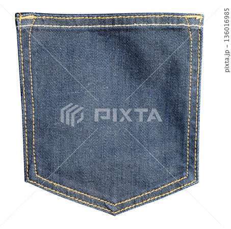 Blue raw denim jeans pocket with stitching details 136016985
