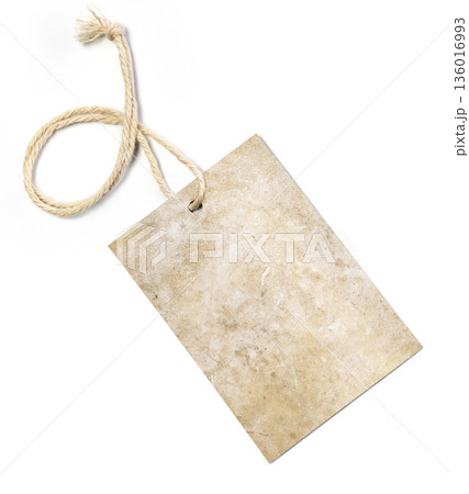 Blank antique paper label with string for text 136016993