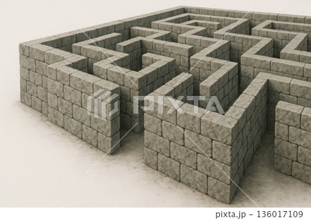 A stone labyrinth with high walls on light ground. A stone labyrinth with high walls on light ground. 136017109