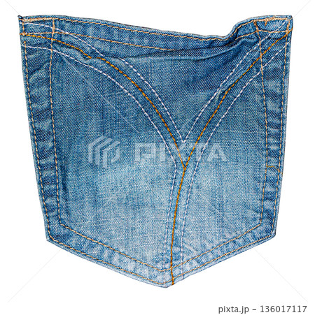 Blue jeans denim pocket with orange stitching 136017117