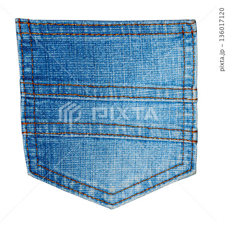 Blue denim jeans pocket showing stitching detail 136017120