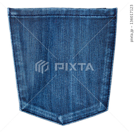Blue denim jeans pocket fabric texture on transparent background 136017123