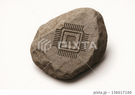 Stone engraved with a computer microchip. 136017180