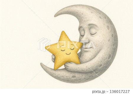 The moon gently embraces the smiling star. Space for text. The moon gently embraces the smiling star. Space for text. 136017227