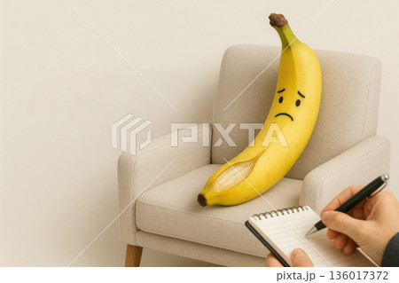 Banana at a psychotherapist's appointment. Space for text. 136017372