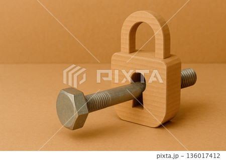 A cardboard lock with a metal bolt instead of a shackle. Space for text. 136017412