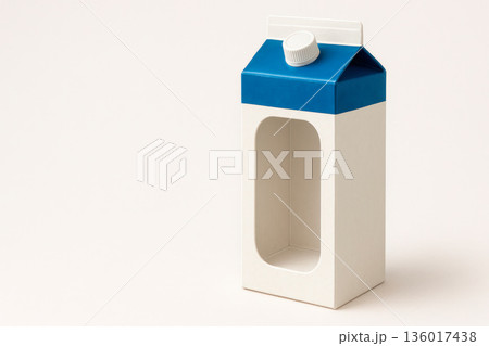 An empty milk carton with a window. Space for text. An empty milk carton with a window. Space for text. 136017438