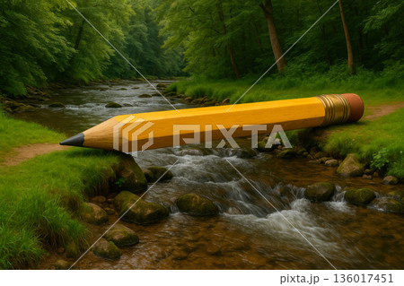 A yellow pencil is like a bridge over a river. A yellow pencil is like a bridge over a river. 136017451