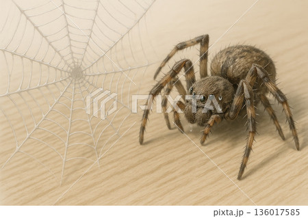 The spider is afraid of its web, a metaphor for anxiety. Space for text. The spider is afraid of its web, a metaphor for anxiety. Space for text. 136017585
