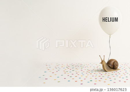 Snail with helium balloon on white background. Space for text. Snail with helium balloon on white background. Space for text. 136017623