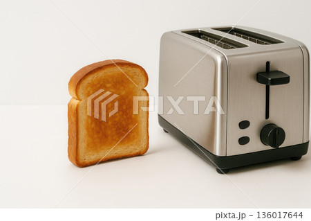 Toasted toast sits next to the toaster. Space for text. 136017644