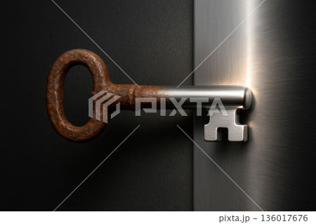 A rusty key that smoothly turns into shiny metal. A rusty key that smoothly turns into shiny metal. 136017676