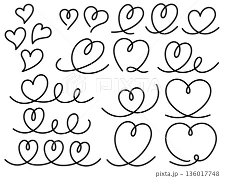 ハートの線画イラストセット 136017748