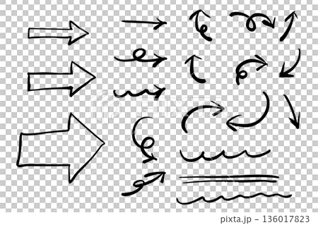 Set of hand-drawn arrows and lines | Simple monochrome line drawing icons showing direction and flow 136017823