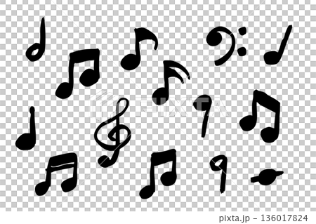 Set of hand-drawn musical notes and symbols | Cute simple monochrome line drawing icon material Set of hand-drawn musical notes and symbols | Cute simple monochrome line drawing icon material 136017824
