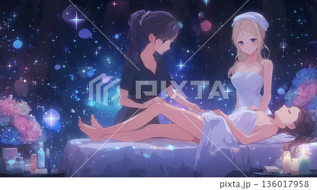 美容の施術を受ける女性のイラスト 136017958