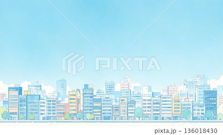 青空の下に広がる都会の街並みイラスト 背景 青空の下に広がる都会の街並みイラスト 背景 136018430