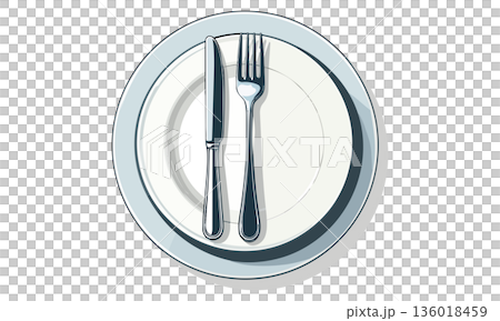 お皿に乗ったナイフとフォーク 136018459