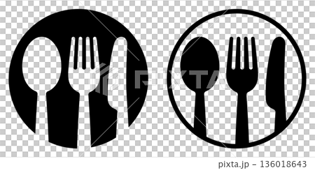 Spoon, fork and knife cutlery icons Restaurant and dining symbols Spoon, fork and knife cutlery icons Restaurant and dining symbols 136018643