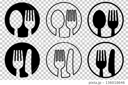 湯匙、叉子和刀子餐具圖示 餐廳和餐飲符號 湯匙、叉子和刀子餐具圖示 餐廳和餐飲符號 136018646