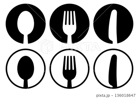 スプーン・フォーク・ナイフのカトラリーアイコン　レストラン・食事のシンボル 136018647