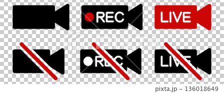 圖示集，顯示攝影機、錄製和直播的開/關狀態 136018649