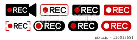 REC 録画中アイコンのセット シンプルな録画マーク ベクター素材 REC 録画中アイコンのセット シンプルな録画マーク ベクター素材 136018651