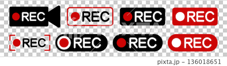REC 録画中アイコンのセット シンプルな録画マーク ベクター素材 REC 録画中アイコンのセット シンプルな録画マーク ベクター素材 136018651