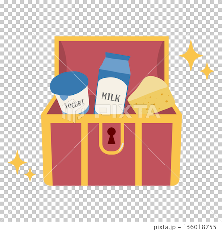 Illustration of a treasure chest for a campaign to win dairy products Illustration of a treasure chest for a campaign to win dairy products 136018755