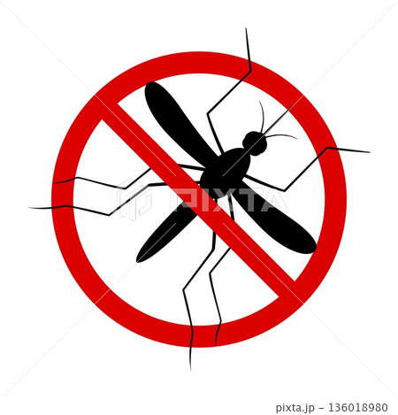 Mosquito. Symbol parasite warning sign. Silhouettes. Anti mosquitoes, insect control vector symbol. Stop and control mosquito, anti insect illustration Mosquito. Symbol parasite warning sign. Silhouettes. Anti mosquitoes, insect control vector symbol. Stop and control mosquito, anti insect illustration 136018980