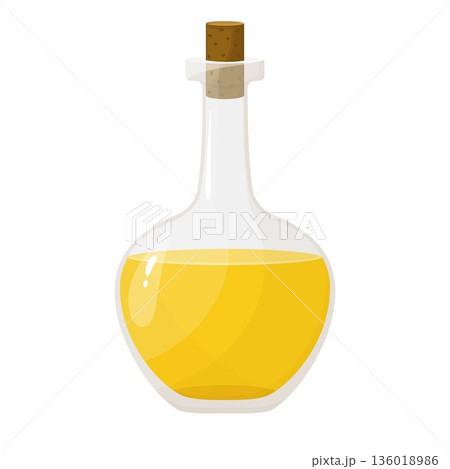 Oil in a glass bottle isolated on white. Vector illustration in a flat style. Natural organic healthy oil product. Vegetable oil. 136018986