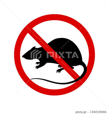 Warning sign no rats. Sign rats prohibition isolated on white background. Vector illustration 136019008