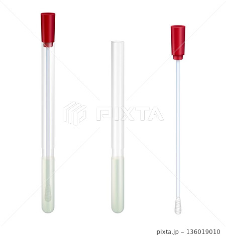 Test tube with cotton swab for nasopharyngeal specimens. Realistic tube for testing in laboratory on coronavirus SARS CoV-2. Nasopharyngeal test for determination Covid-19 NCP. Vector illustration Test tube with cotton swab for nasopharyngeal specimens. Realistic tube for testing in laboratory on coronavirus SARS CoV-2. Nasopharyngeal test for determination Covid-19 NCP. Vector illustration 136019010