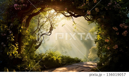 beautiful morning in the forest 136019057