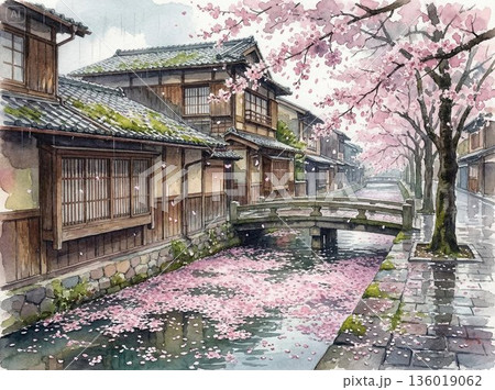 木造の町、花の記憶,(桜のある古い街並み) 木造の町、花の記憶,(桜のある古い街並み) 136019062